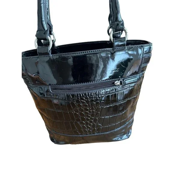 Kate Spade New York Black Croc-Embossed Patent Leather Tote Handbag 10x8x4